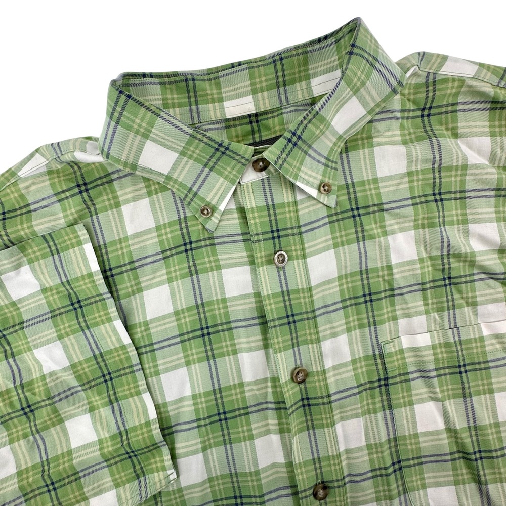 Cabelas Mens XLT Green Plaid Short Sleeve Button Down Shirt Cotton M10SH330